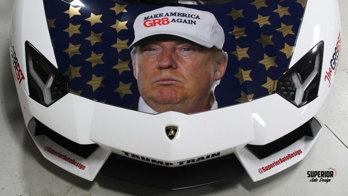 Lamborghini Aventador Wrapped in Donald Trump face TRumpVentador