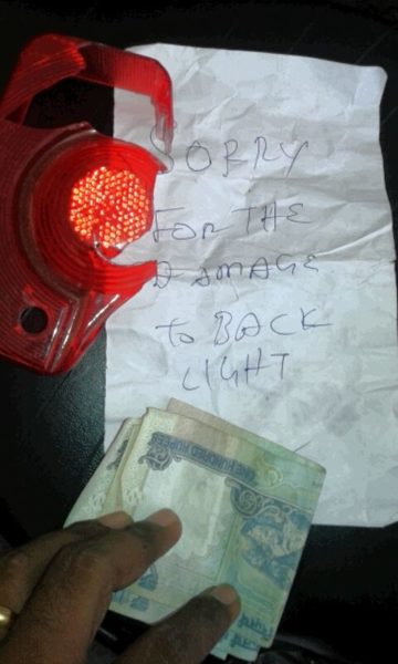Mysterious person does a good gesture discreetly pays up for damaged tail lamp
