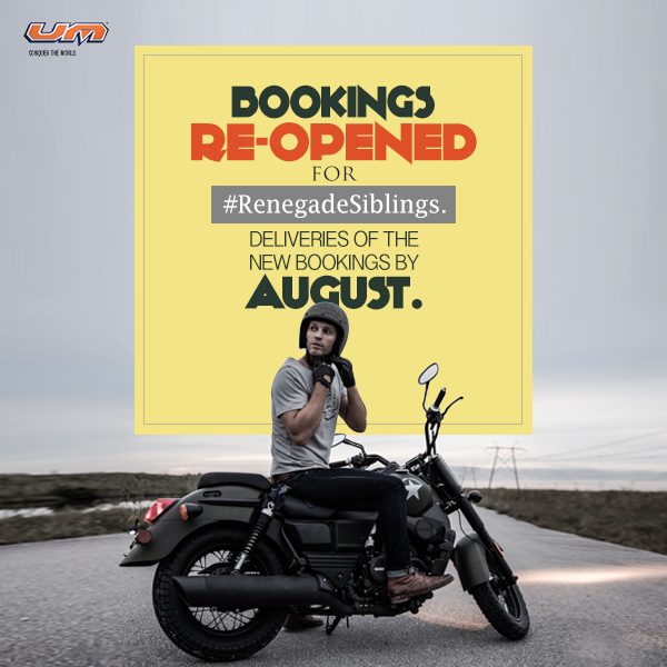 UM Motorcycles bookings re-open