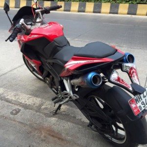 Bajaj Pulsar RS with a dual under seat exhaust system Marks Performance Racing Exhausts