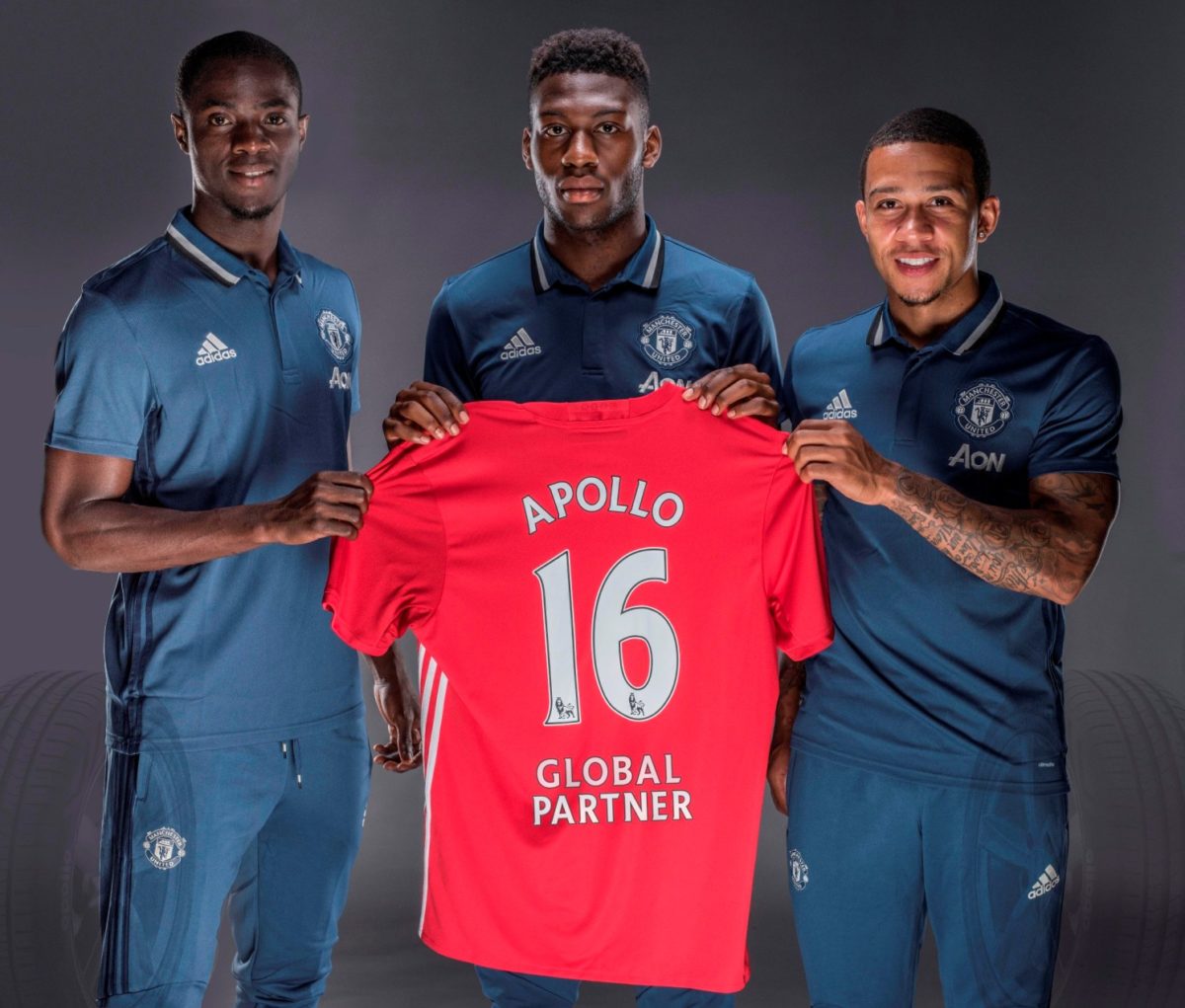 L R Eric Bailly Timothy Fosu Mensah Memphis Depay Apollo Tyres is now the ‘Global Tyre Partner’ for Manchester United