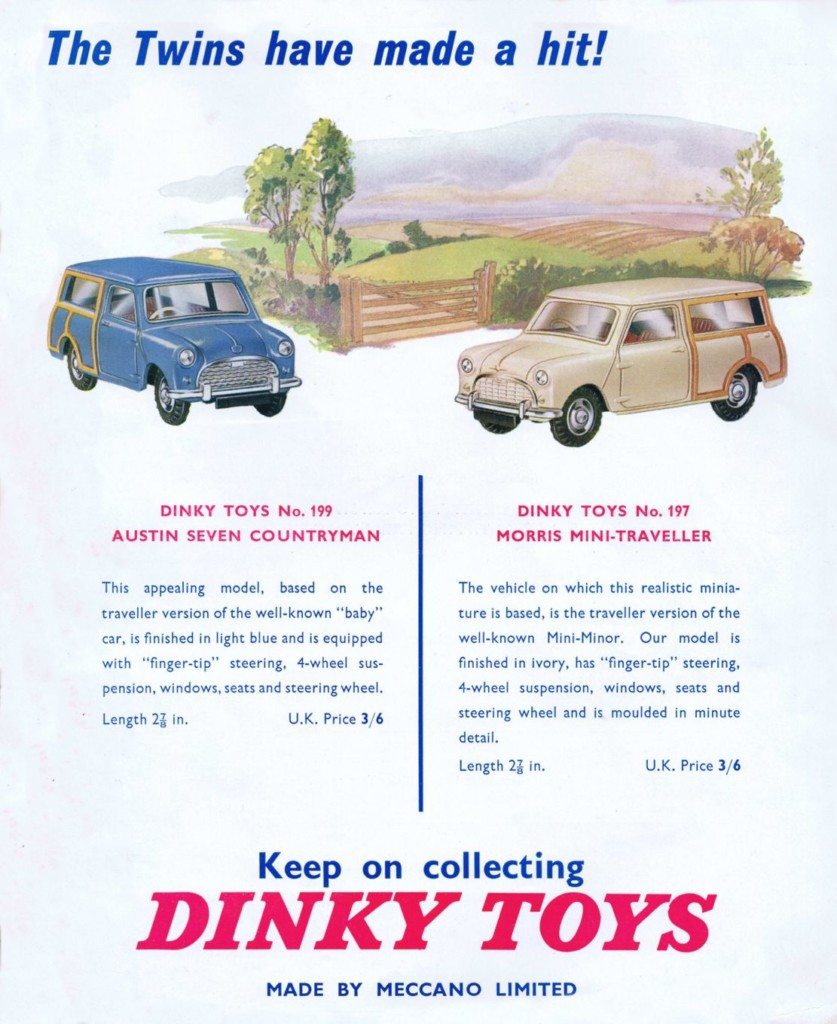 Dinky Toys 199 (Austin Seven Countryman) and 197 (Morris Mini-Traveller), 1961
