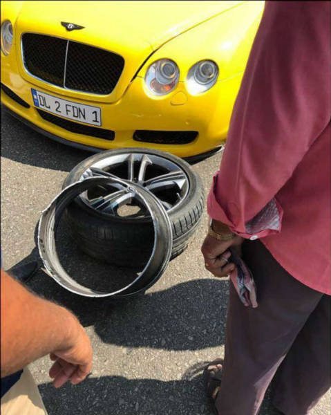 Fake Alloy On A Bentley Breaks In The Middle of The Drive