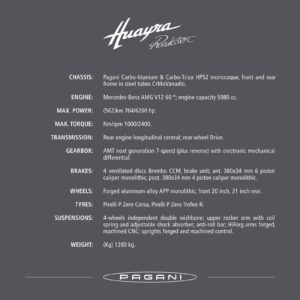 Huayra Roadster Specifcations