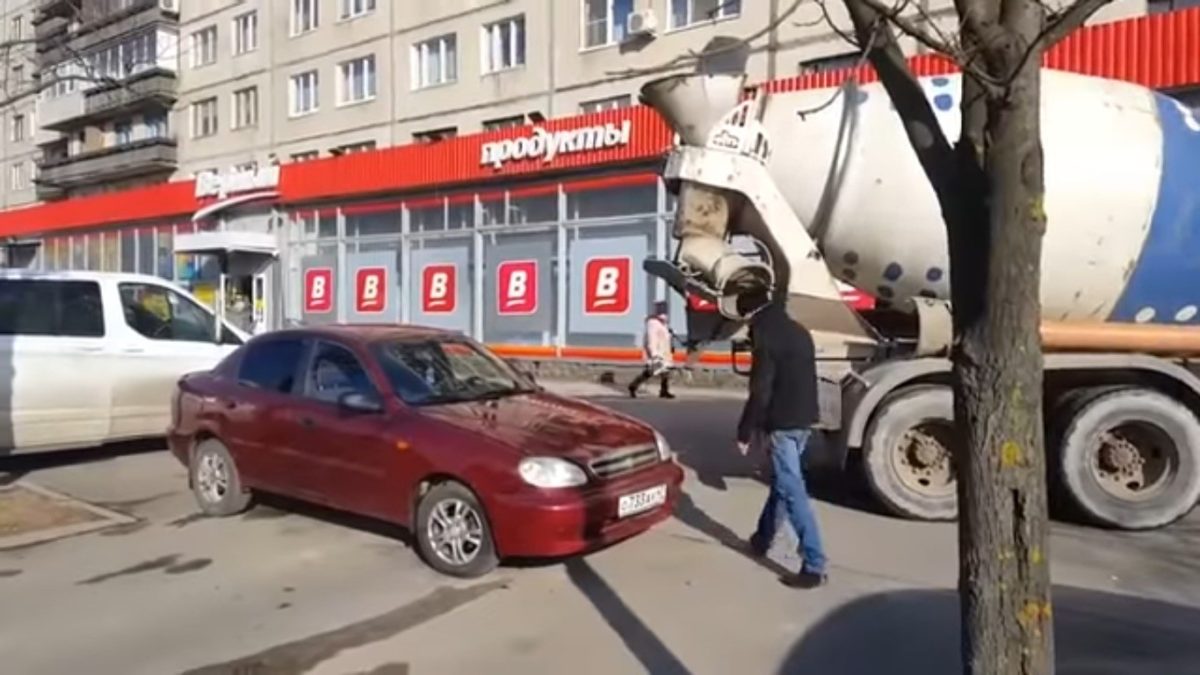 Angry Man Fills Car With Concrete