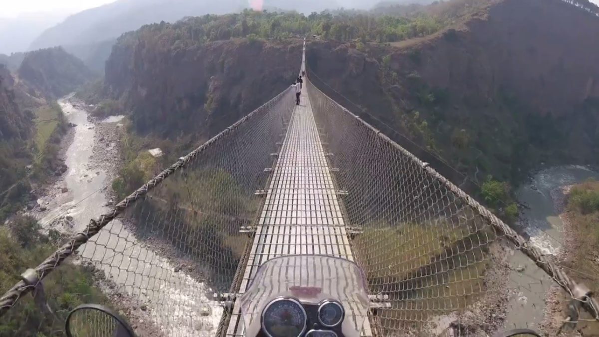 Royal Enfield Himalayan over the Kushma bridge