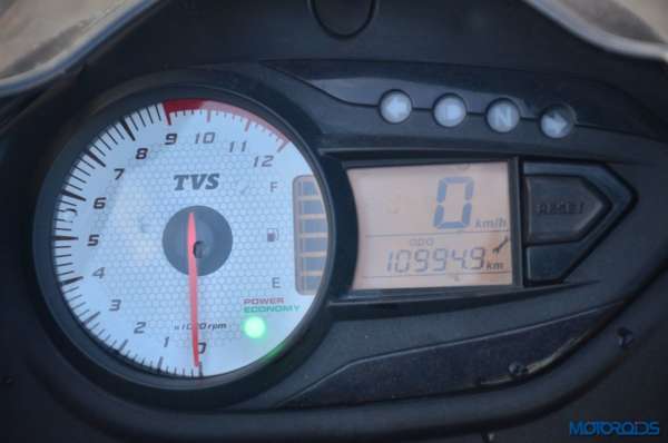 TVS Victor Long Term Review instrument cluster with backlit