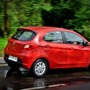 Tata Tiago AMT Action shot rear three quarter