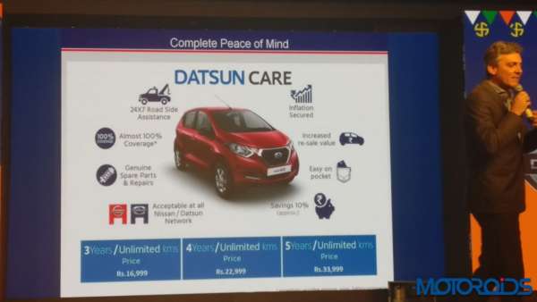 Datsun Redi-Go 1.0L India launch warranty and packages