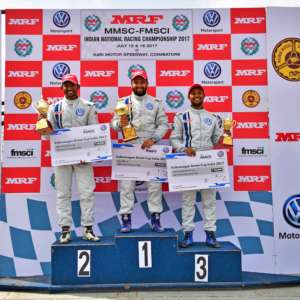 Karminder Pal Singh on Podium during Ameo Cup Round  Race