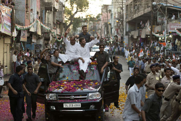 Rahul Gandhi on an armoured Tata Safari