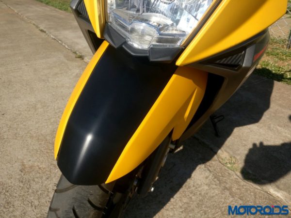 New TVS NTORQ: The front fender is a three-piece assembly New TVS NTORQ: The front fender is a three-piece assembly