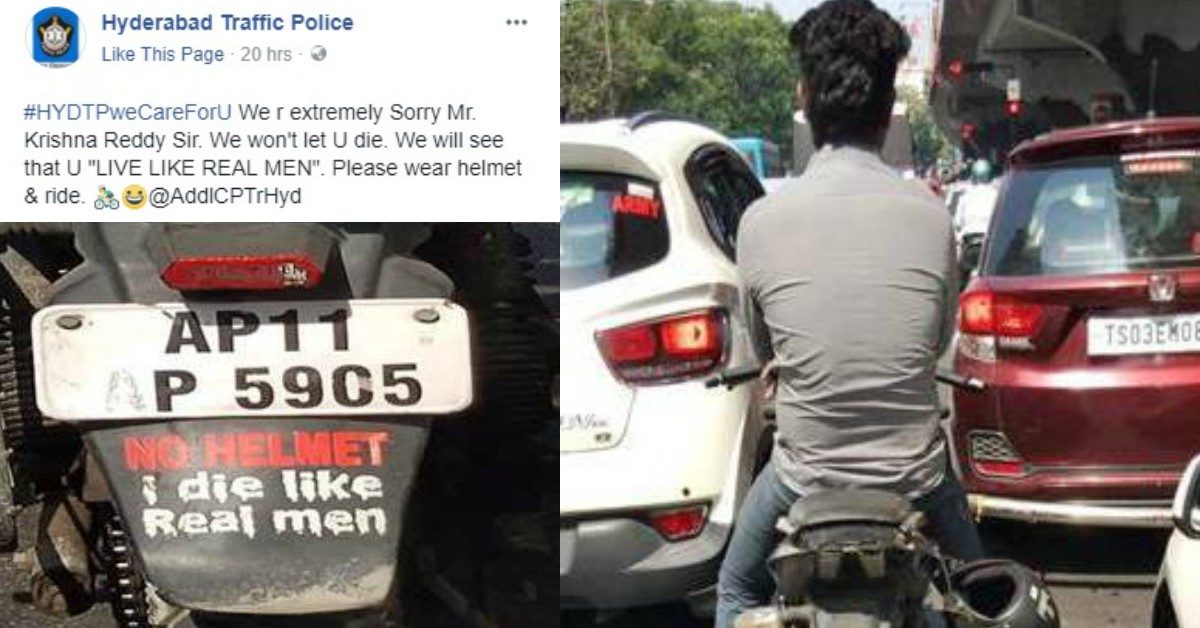 Hyderabad Traffic Police Troll Man Without Helmet Feature Image