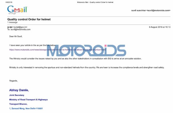 Motoroids – Quality control Order for helmet
