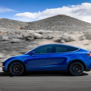 Tesla Model Y side profile blue