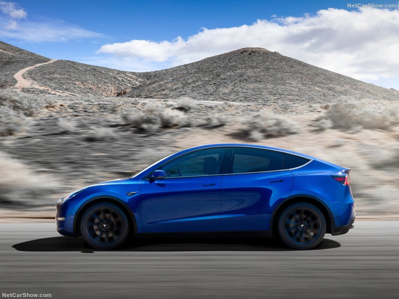 Tesla Model Y side profile blue