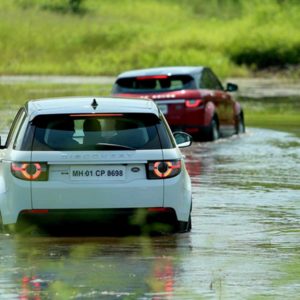 Land Rover Above and Beyond tour discovery sport wading rear