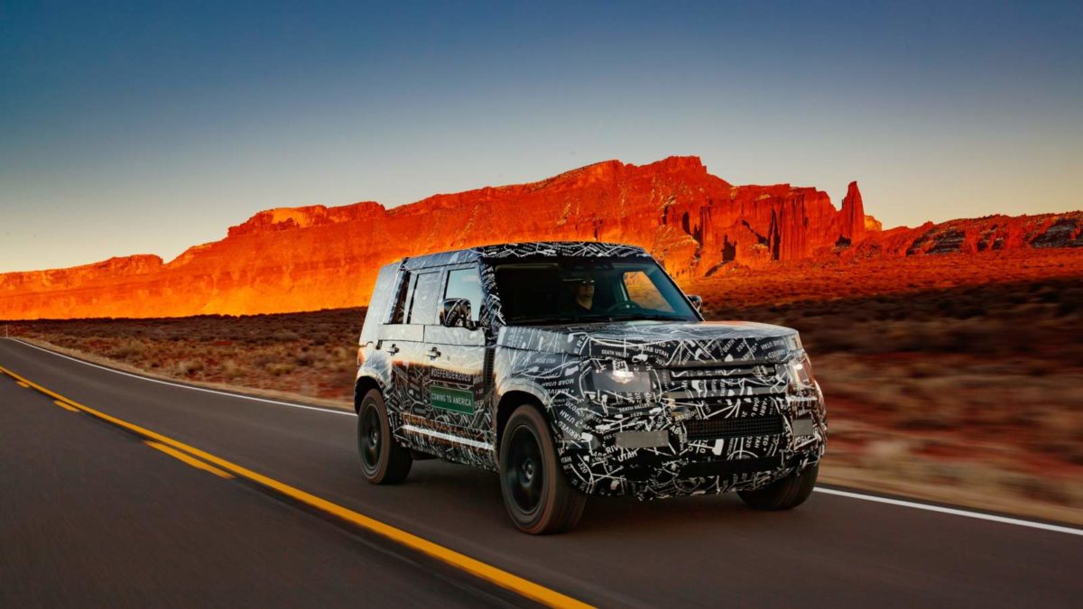 Land Rover Defender test mule front quarter rolling