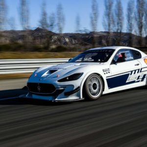 Maserati race spec GT on track side