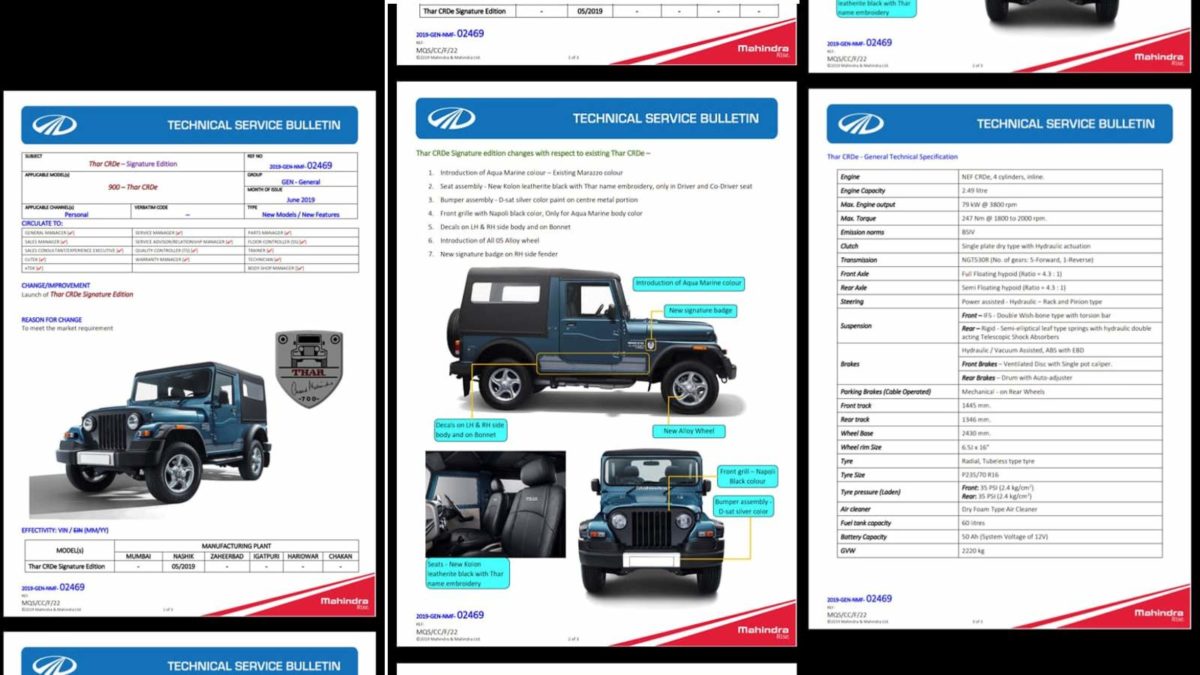 Mahindra Thar Signature Edition Leaked Documents Featured