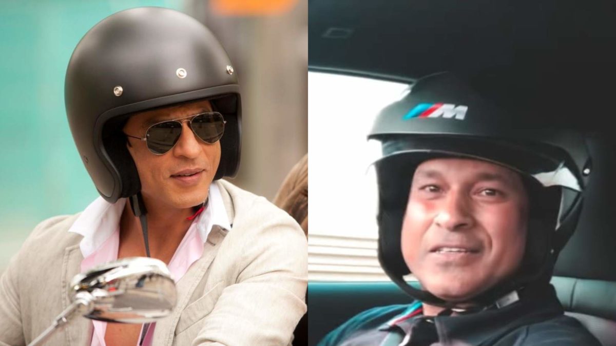 Shah rukh Khan and Sachin Tendulkar wear a Helmet