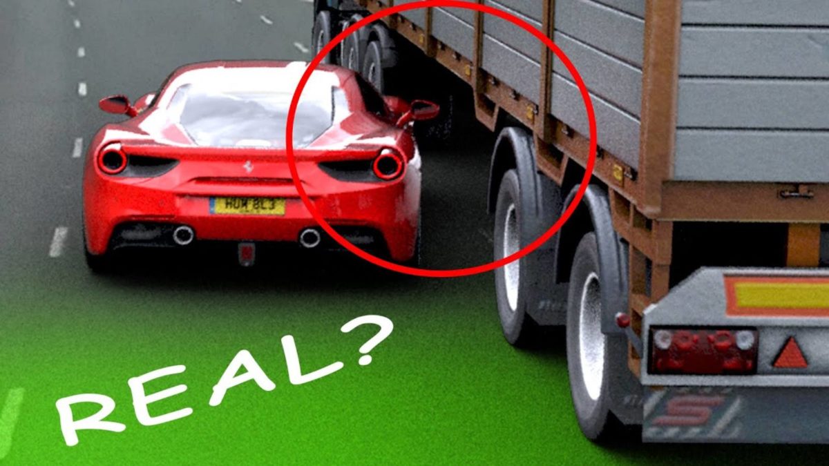 Ferrari driving under truck