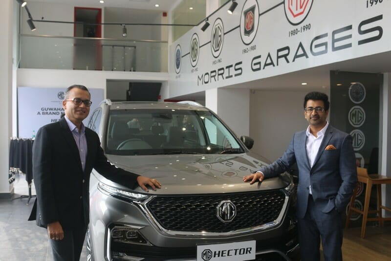 Gaurav Gupta Chief Commercial Officer MG Motor India and Rishabh Himmatsinghka Dealer Principal MG Guwahati at Showroom Launch