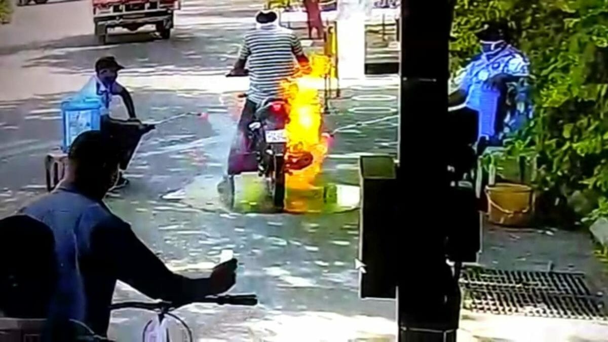 Bike getting caught in flames