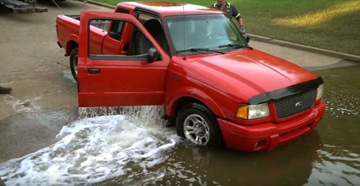 Ford Ranger towed from river