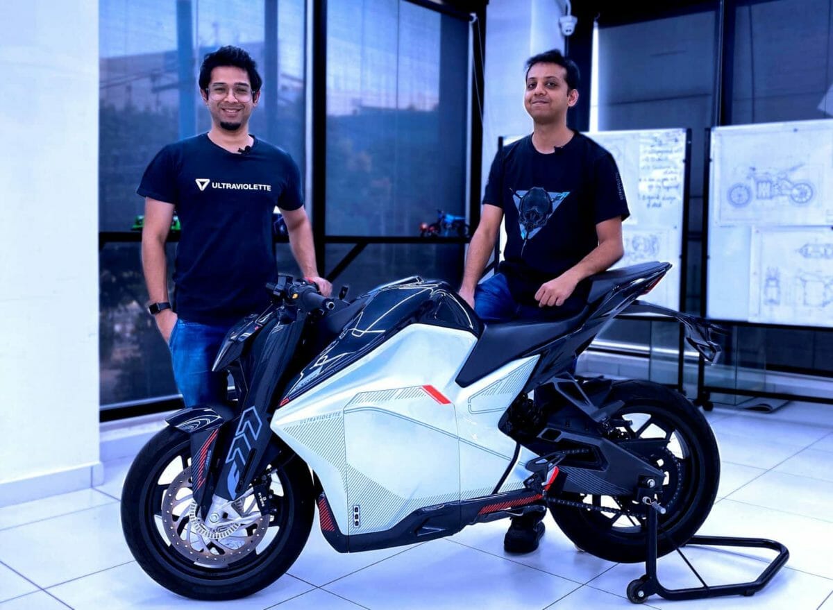 Ultraviolette Founders Narayan and Niraj with the F77 min