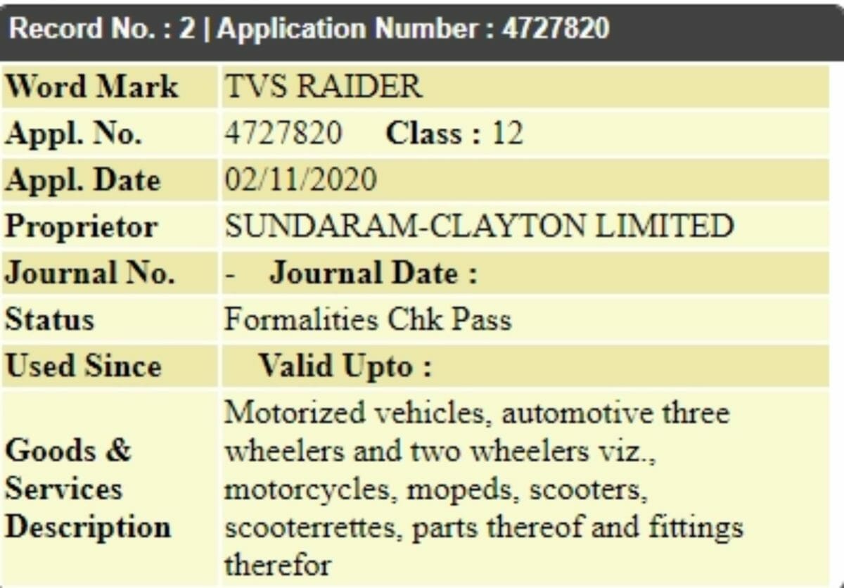 TVS Raider trademark