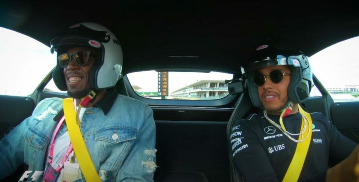 Lewis Hamilton & Usain Bolt hot lap