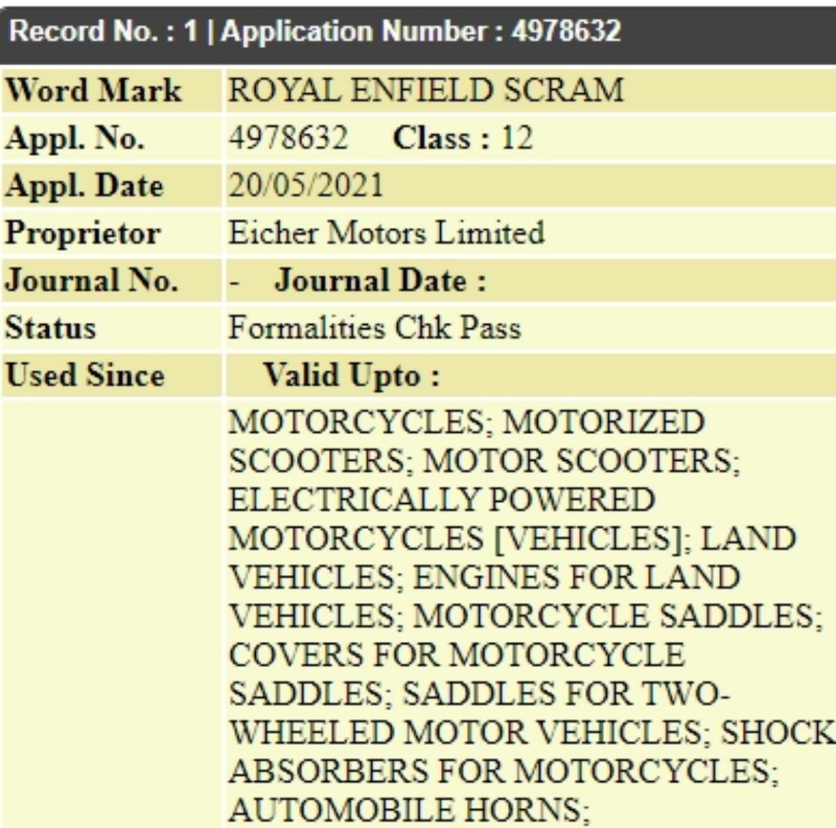 Royal Enfield Scram trademark