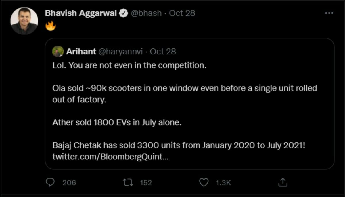 Bhavish Aggarwal’s Tweet to Rajiv Bajaj