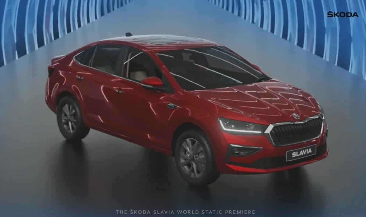 skoda slavia revealed red