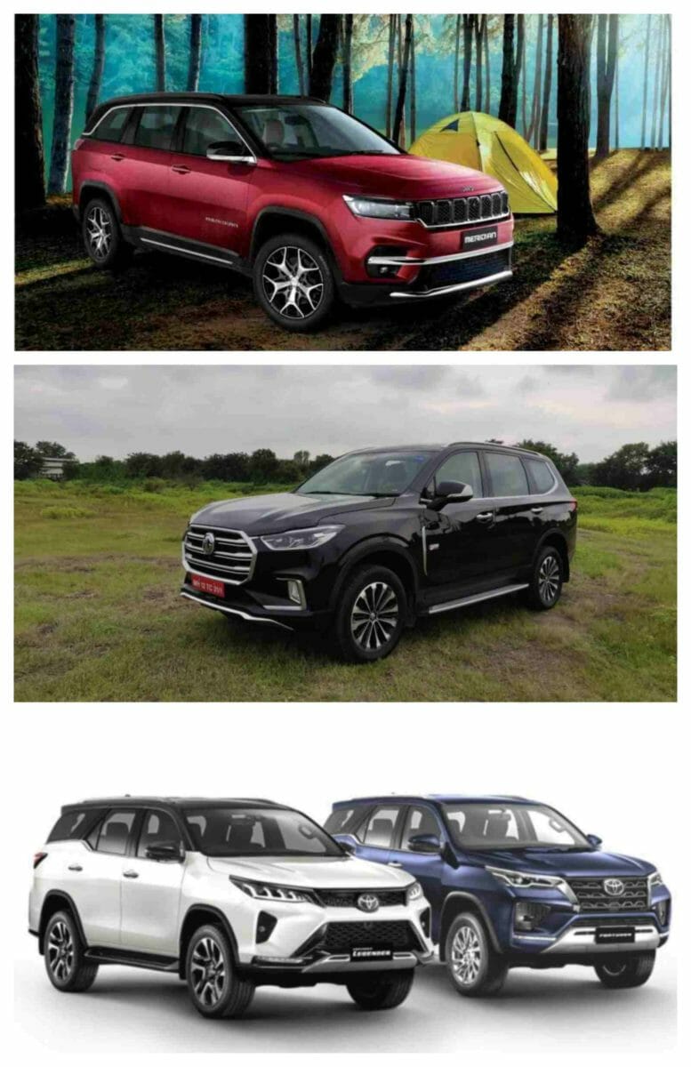 Jeep Meridian vs Toyota Fortuner vs MG Gloster (Comparison image)
