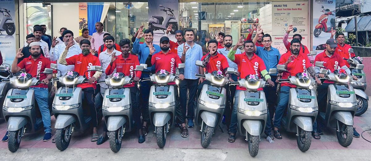 A still from the alliance between forces of TVS and Zomato for Green Mobility