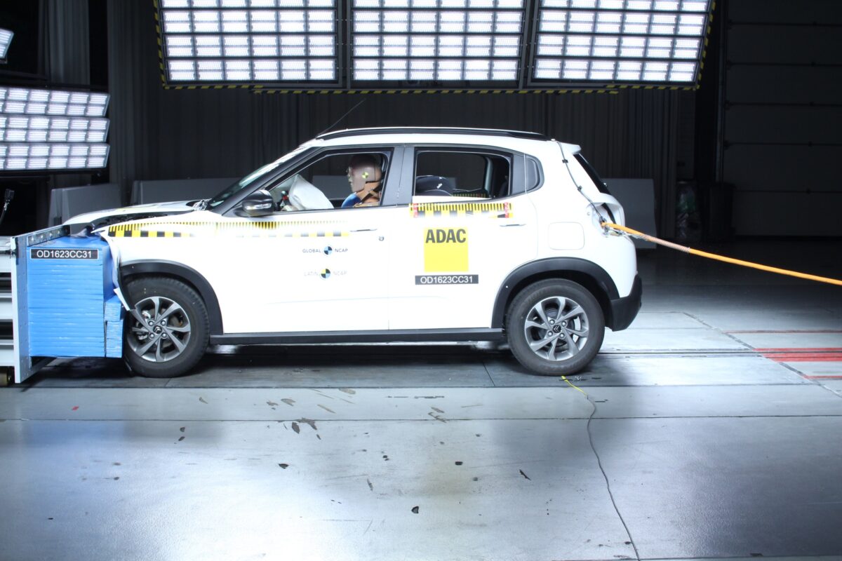 A still from the frontal impact and safety crash test of Citroen C3 in Latin NCAP